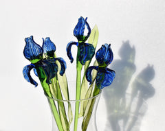 Blue Glass Iris, Blown Glass Flowers, Glass Flower Bouquet, Spring Home Decor Centerpiece, Eternal Flowers, Blown Glass Art Mothers Day Gift