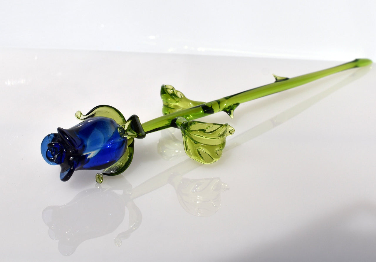 Glass Flower Bouquet - Handmade Glass Flowers Rose - Blown Glass Flowers - Blue Glass Rose - Mothers Day Gifts for Her