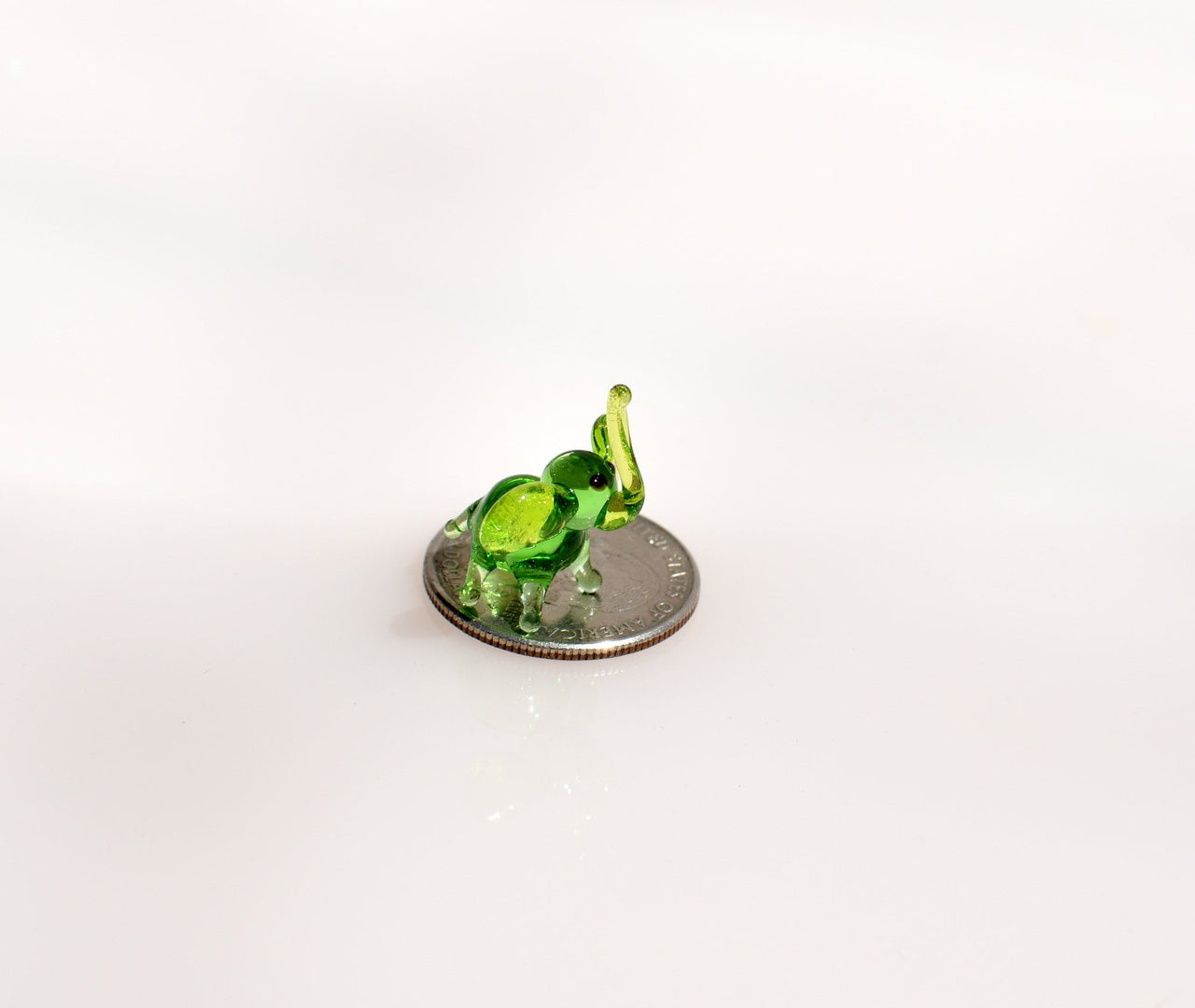 Miniature Green Elephant: Whimsical Handmade Glass Figurine