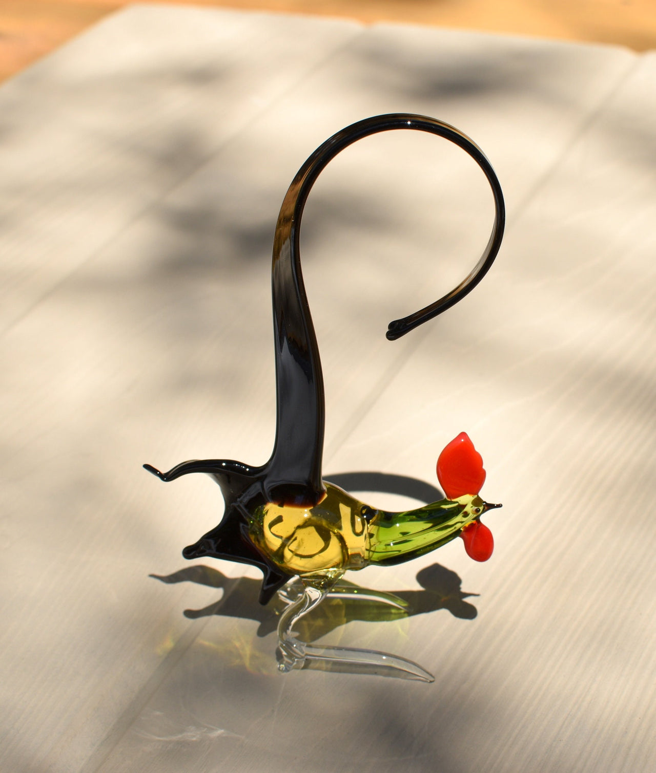 Colorful Glass Rooster Figurine: Hand-Blown Art Glass Sculpture