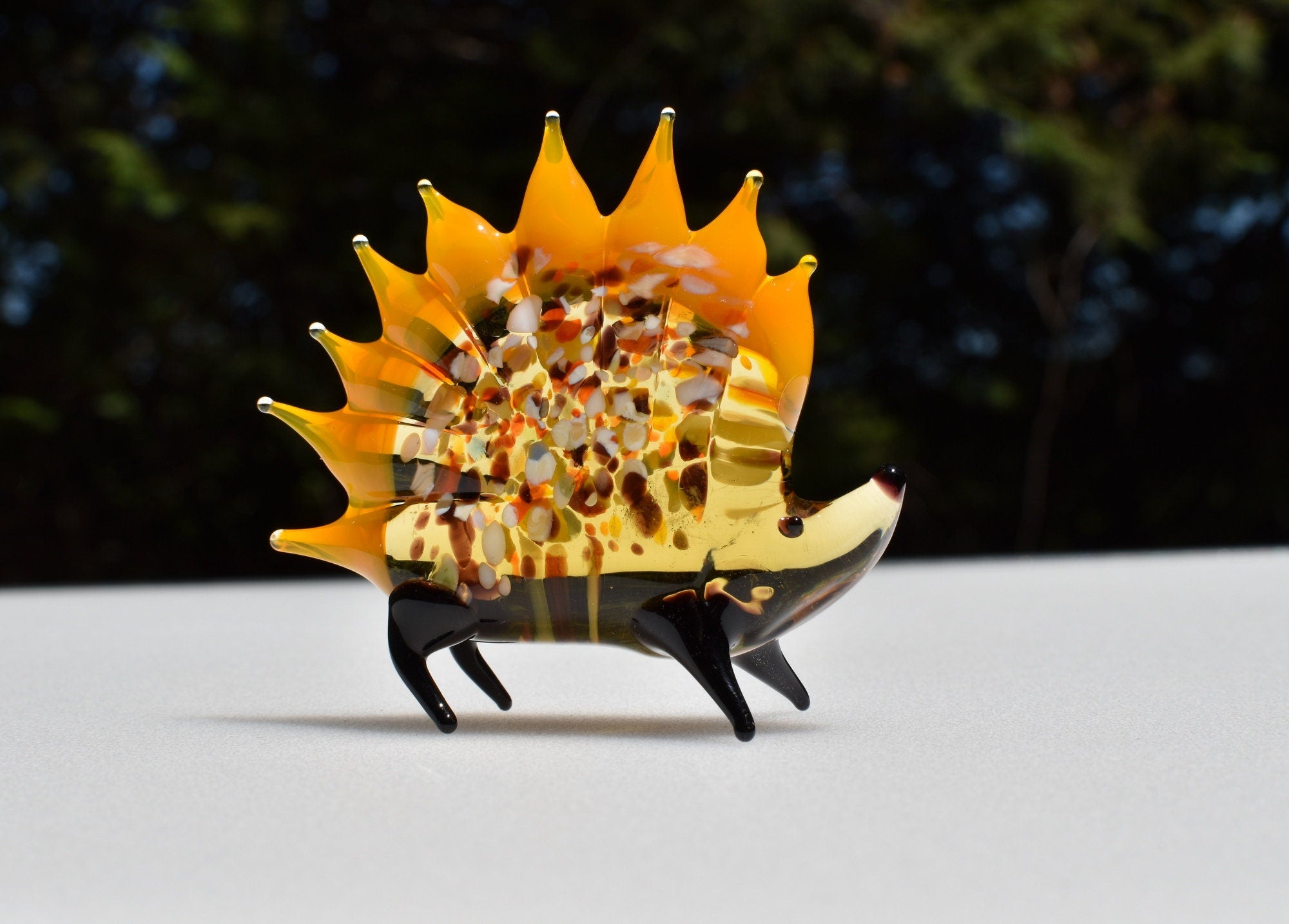 Handmade Glass Hedgehog Figurine: Whimsical Art Glass Sculpture