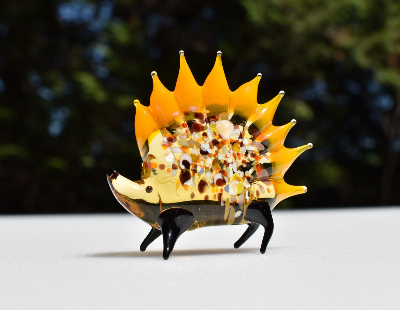 Handmade Glass Hedgehog Figurine: Whimsical Art Glass Sculpture