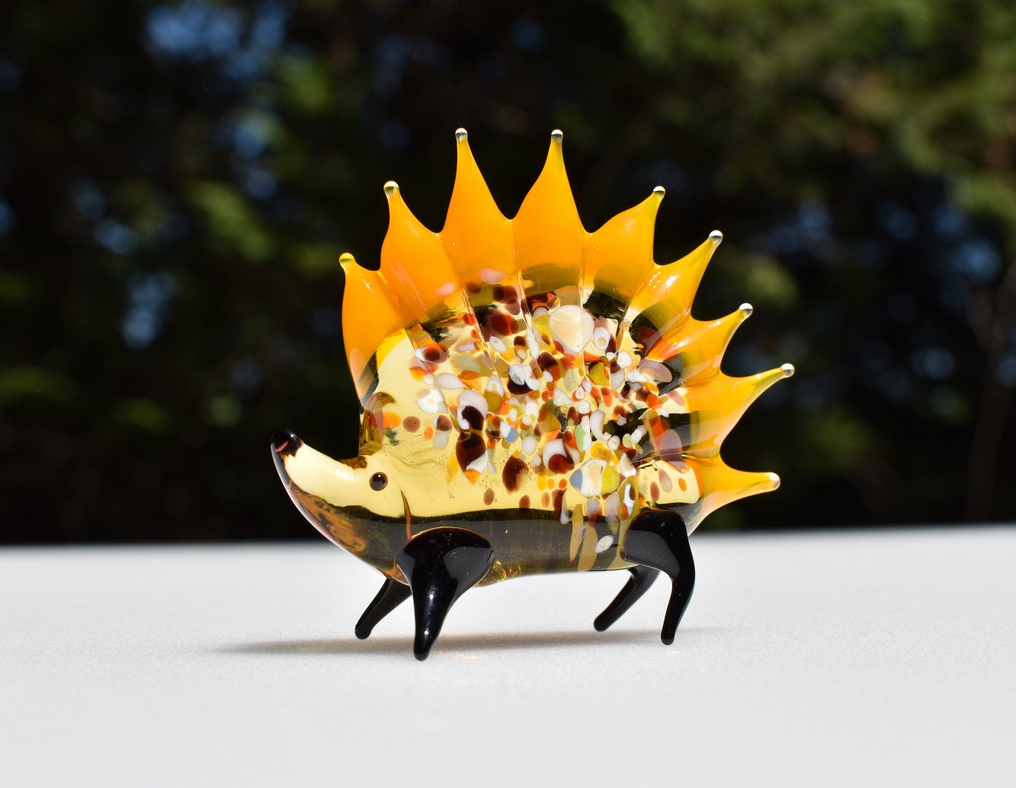 Handmade Glass Hedgehog Figurine: Whimsical Art Glass Sculpture
