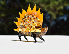 Handmade Glass Hedgehog Figurine: Whimsical Art Glass Sculpture