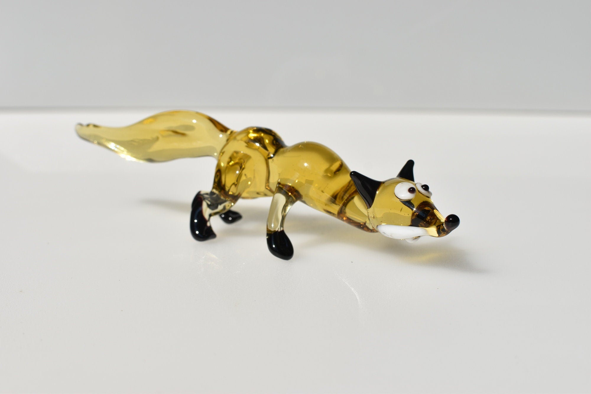 Handmade Glass Fox Figurine: Whimsical Animal Sculpture