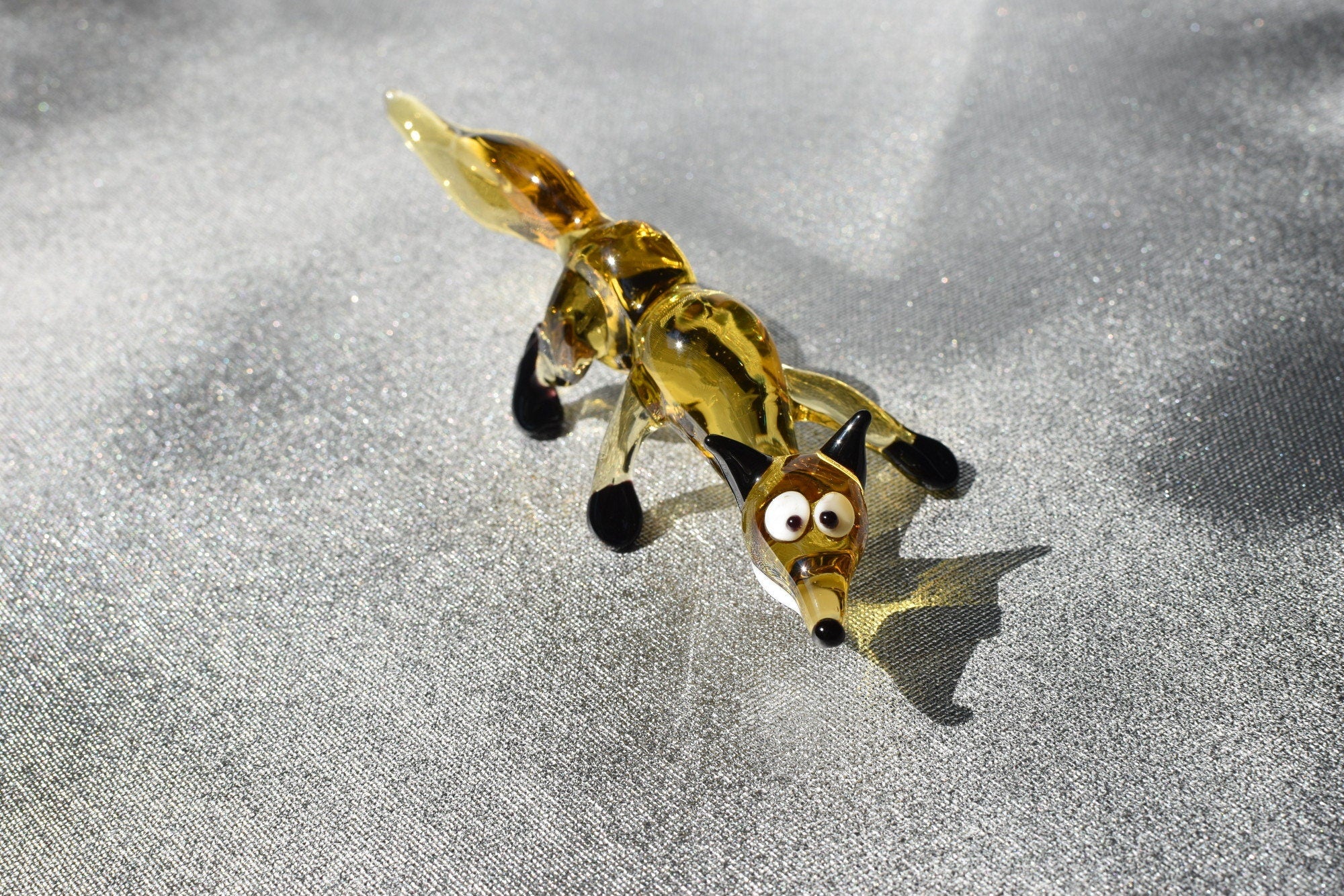 Handmade Glass Fox Figurine: Whimsical Animal Sculpture