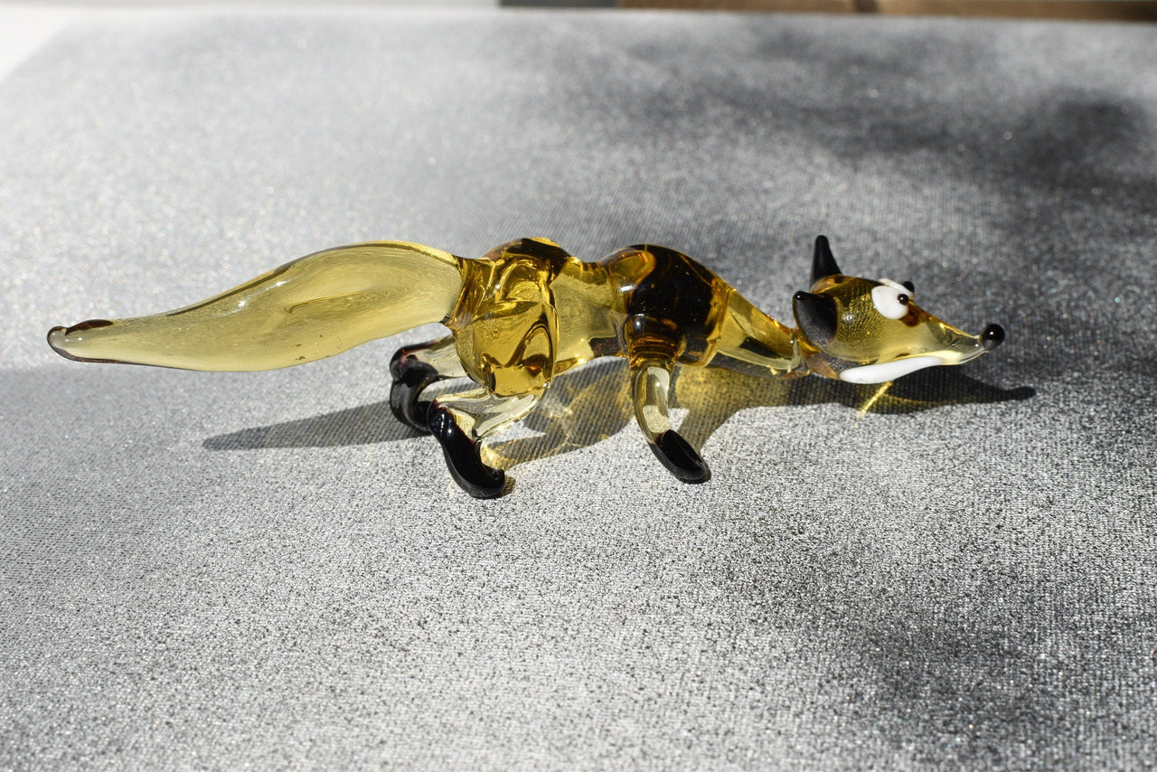 Handmade Glass Fox Figurine: Whimsical Animal Sculpture