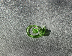 Lampwork Glass Miniature Green Snake: Whimsical Figurine