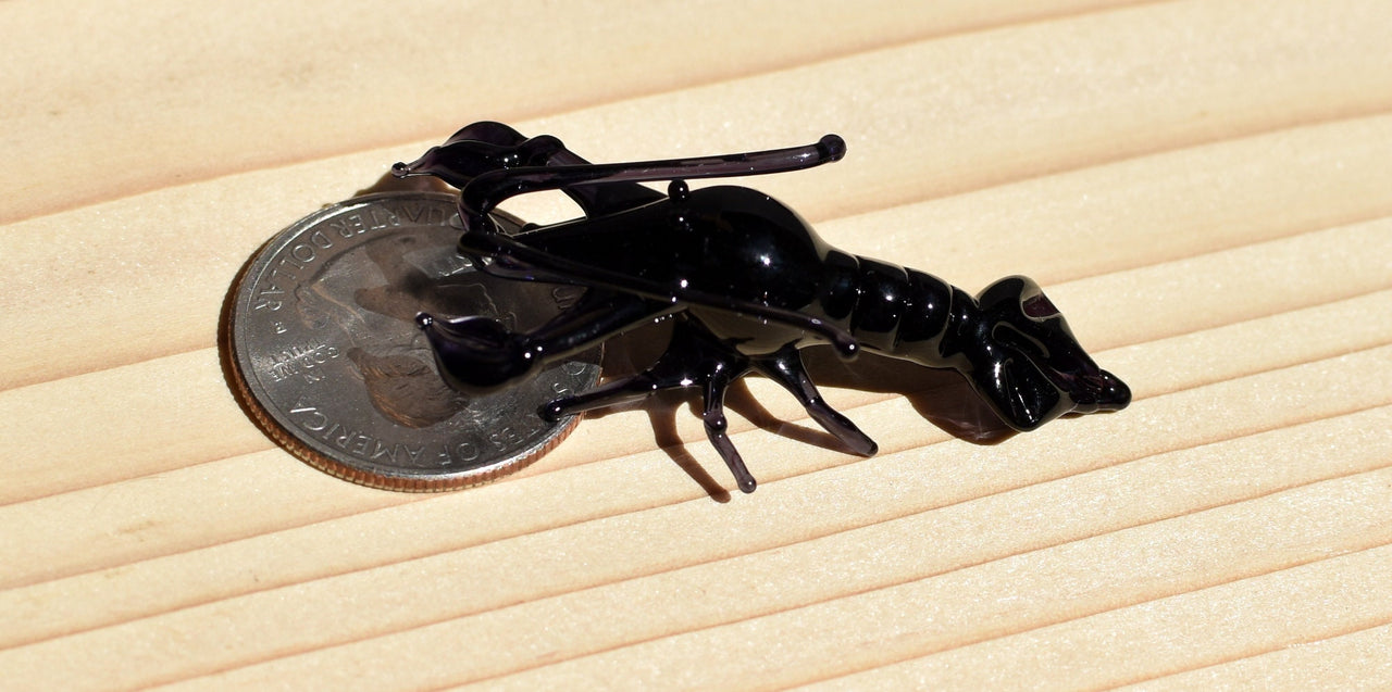 Black Glass Lobster Figurine – Handcrafted Miniature Ocean Animal