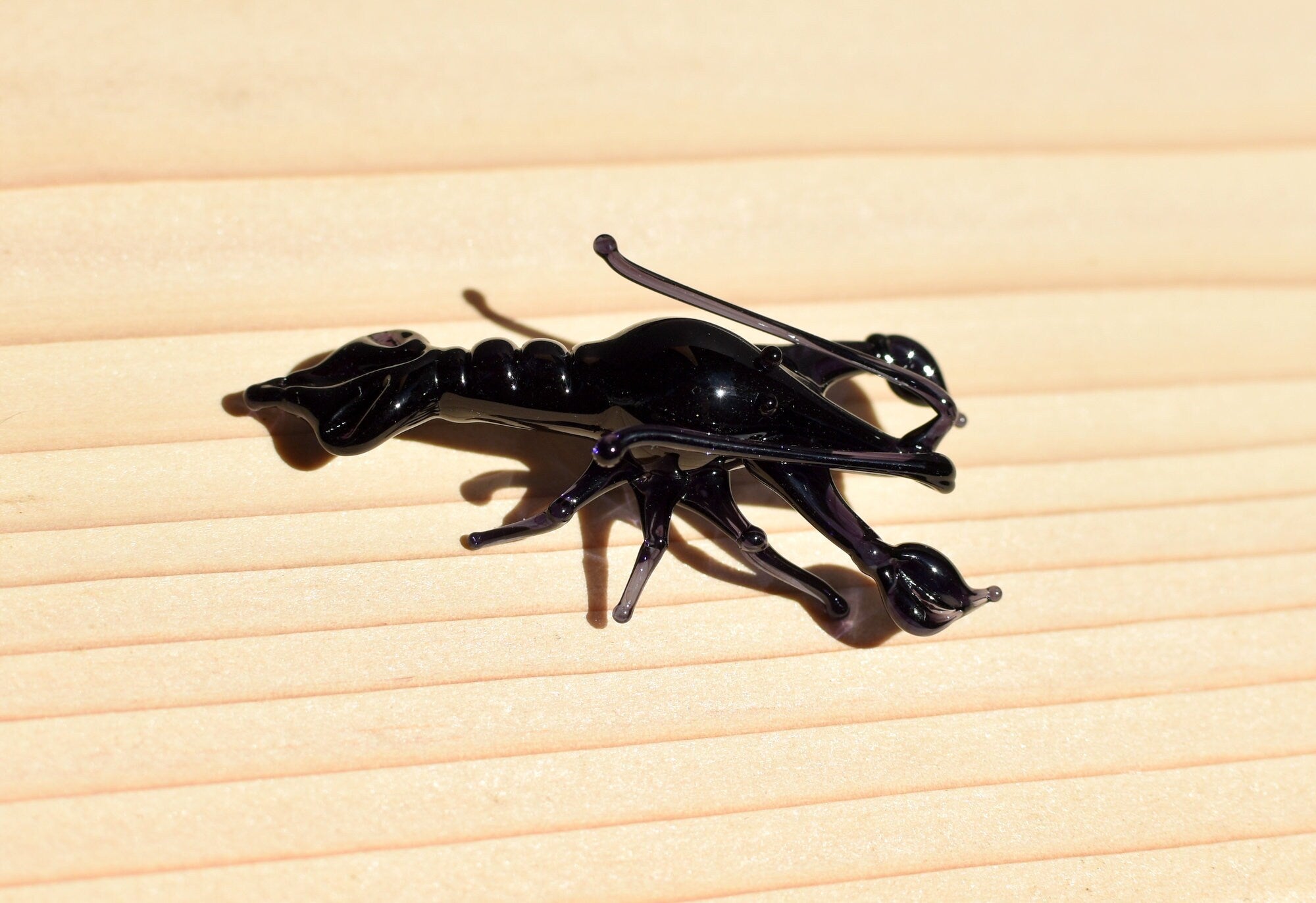 Black Glass Lobster Figurine – Handcrafted Miniature Ocean Animal