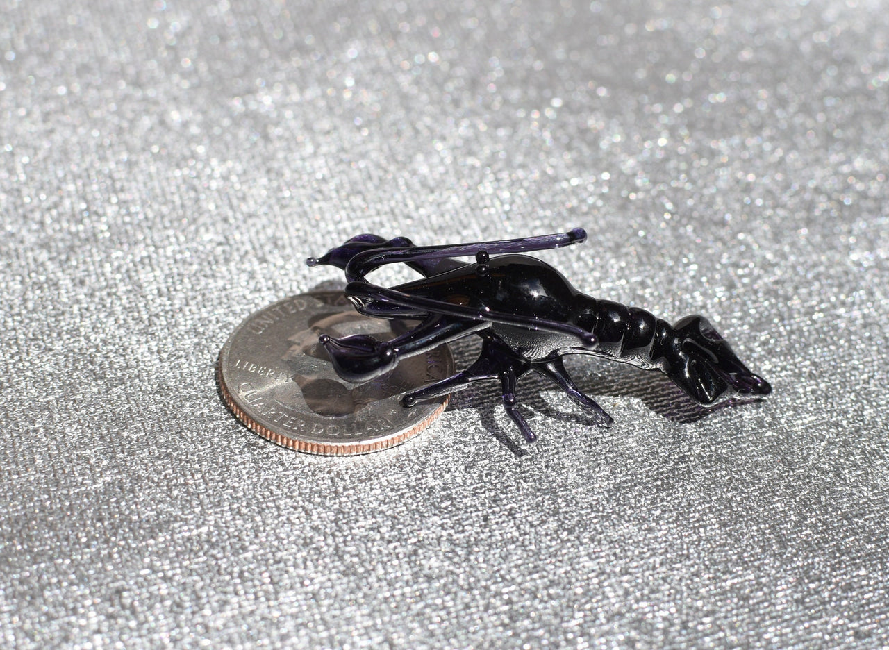 Black Glass Lobster Figurine – Handcrafted Miniature Ocean Animal