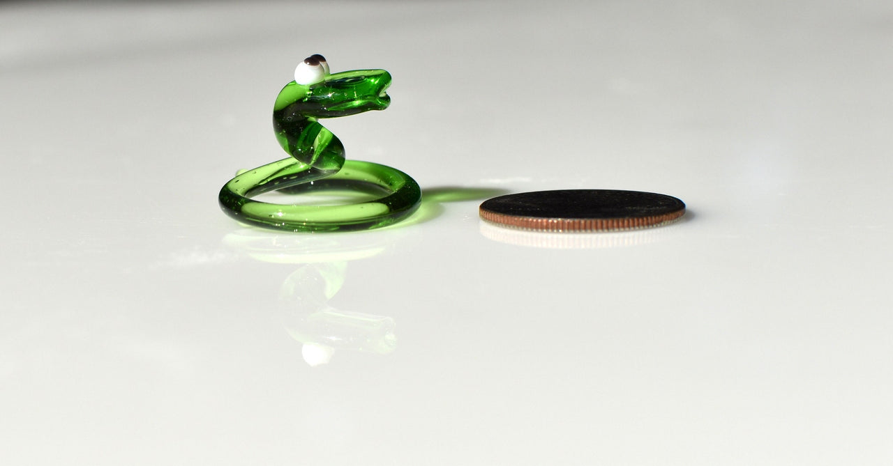 Lampwork Glass Miniature Green Snake: Whimsical Figurine