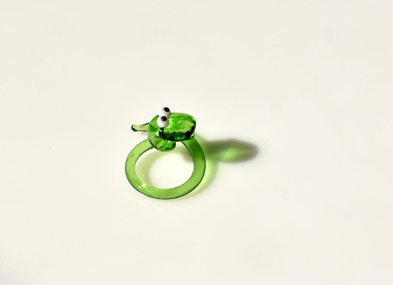 Lampwork Glass Miniature Green Snake: Whimsical Figurine