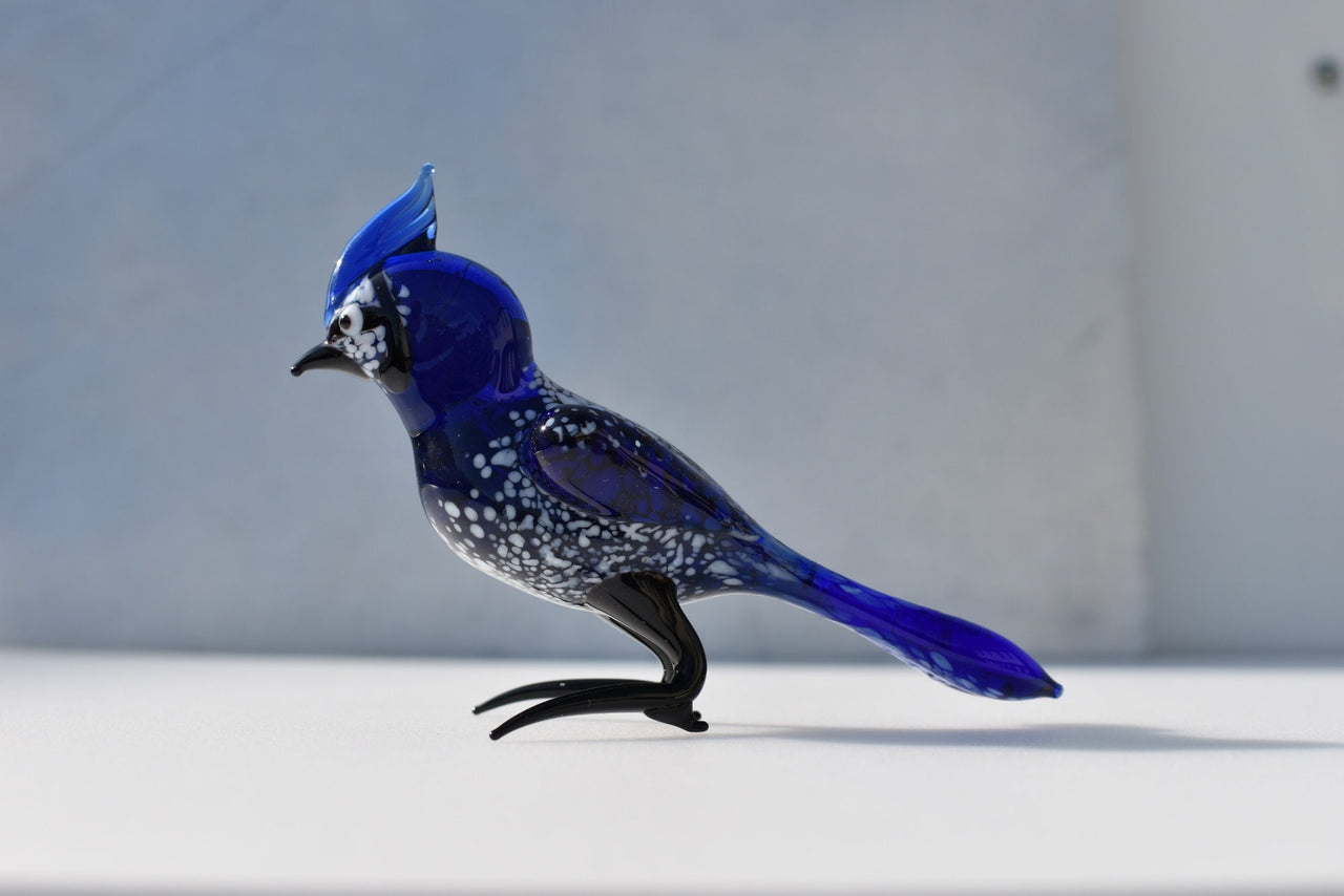 Handmade Glass Bluebird Figurine: Flame Worked Art Glass Sculpture