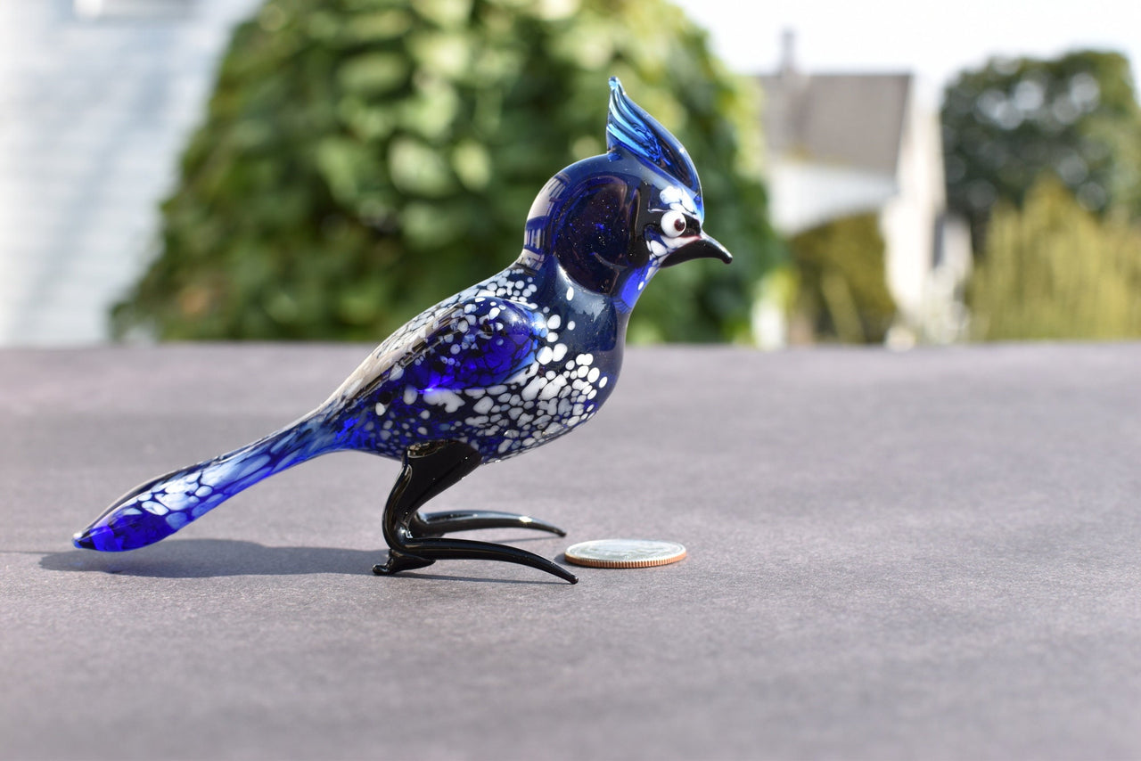 Handmade Glass Bluebird Figurine: Flame Worked Art Glass Sculpture