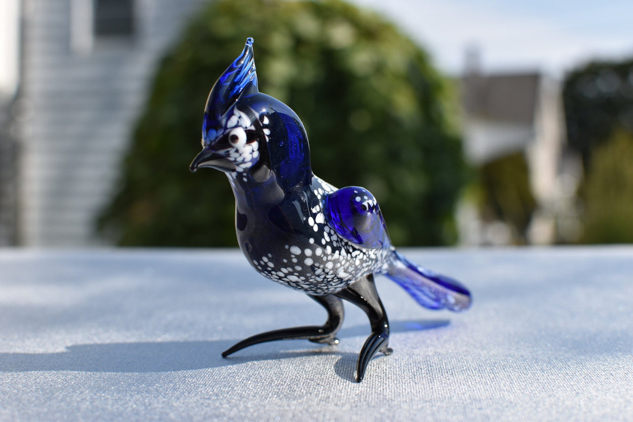 Handmade Glass Bluebird Figurine: Flame Worked Art Glass Sculpture