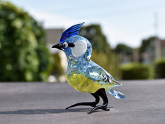 Glass Blue Jay Figurine: Hand-Blown Art Glass Sculpture, 6 Inch