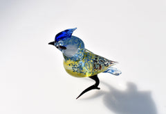 Glass Blue Jay Figurine: Hand-Blown Art Glass Sculpture, 6 Inch