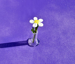Mini Hand Blown Glass Daisy in Vase, Tiny Glass Flower Figurine, Handmade Collectible Gift