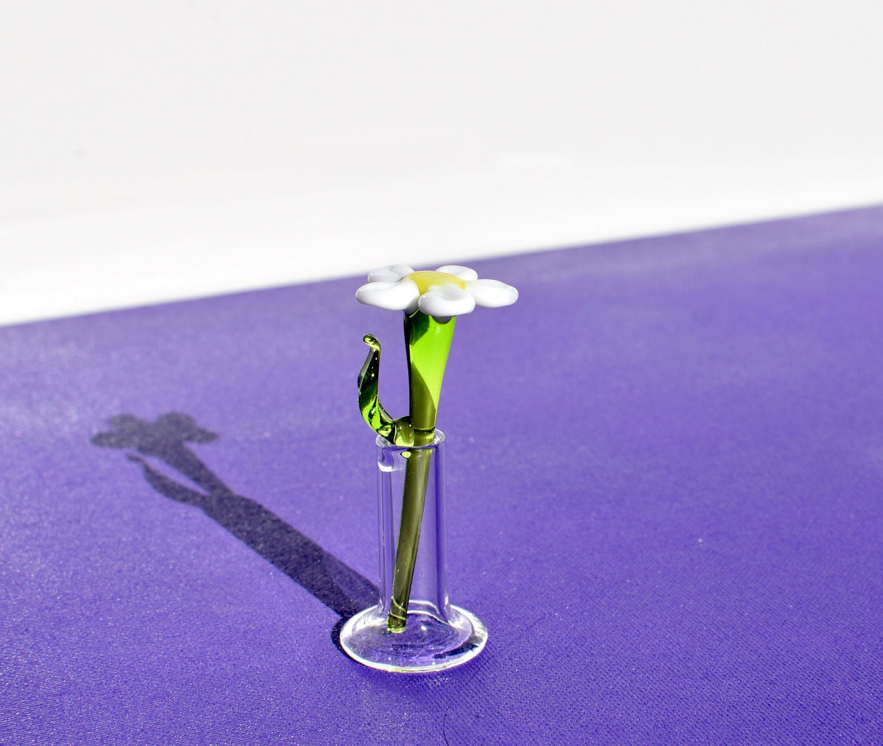 Mini Hand Blown Glass Daisy in Vase, Tiny Glass Flower Figurine, Handmade Collectible Gift