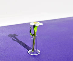 Mini Hand Blown Glass Daisy in Vase, Tiny Glass Flower Figurine, Handmade Collectible Gift