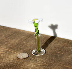 Mini Hand Blown Glass Daisy in Vase, Tiny Glass Flower Figurine, Handmade Collectible Gift