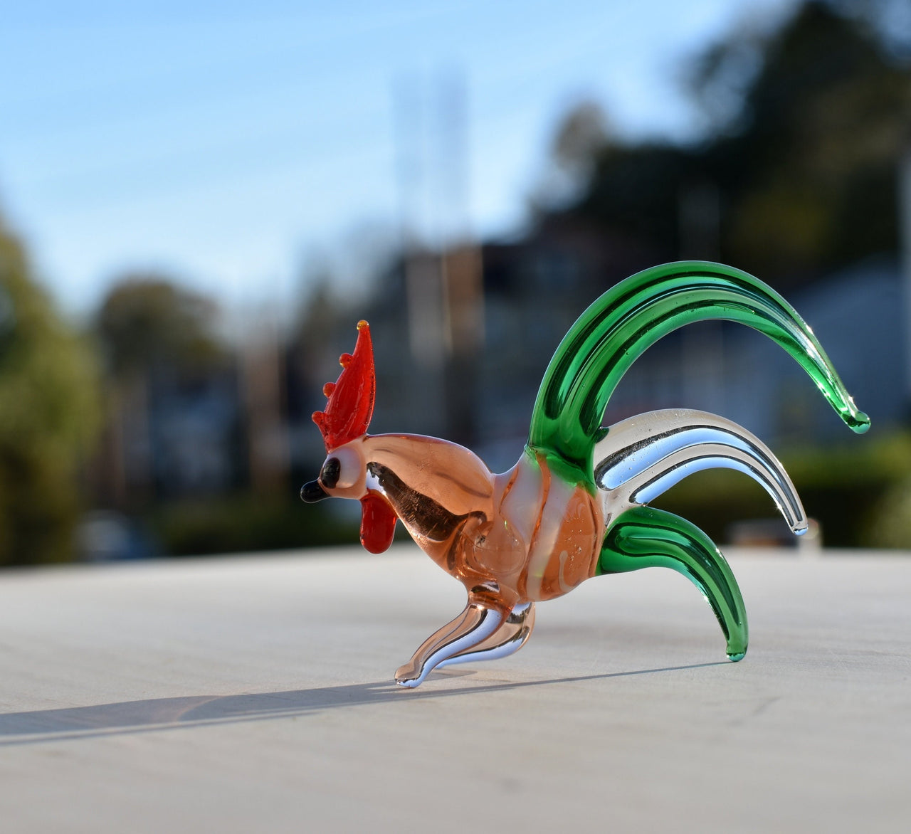 Elegant Glass colorful rooster. Whimsical figurine, lots of character and personality. Excellent addition to your glass menagerie collection