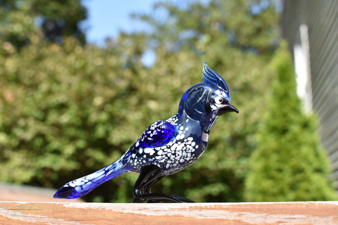 Handmade Glass Bluebird Figurine: Flame Worked Art Glass Sculpture