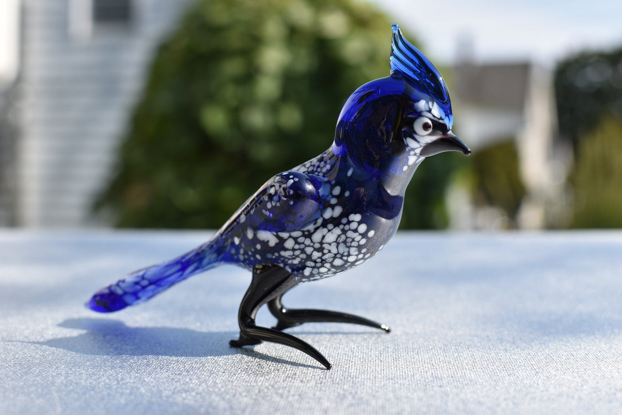 Handmade Glass Bluebird Figurine: Flame Worked Art Glass Sculpture