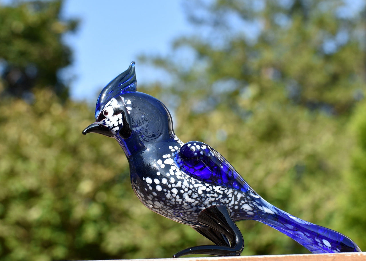 Handmade Glass Bluebird Figurine: Flame Worked Art Glass Sculpture