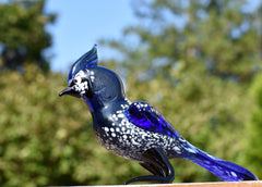 Handmade Glass Bluebird Figurine: Flame Worked Art Glass Sculpture