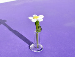 Mini Hand Blown Glass Daisy in Vase, Tiny Glass Flower Figurine, Handmade Collectible Gift