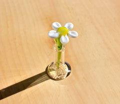 Mini Hand Blown Glass Daisy in Vase, Tiny Glass Flower Figurine, Handmade Collectible Gift