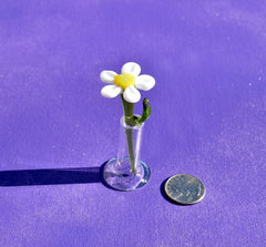 Mini Hand Blown Glass Daisy in Vase, Tiny Glass Flower Figurine, Handmade Collectible Gift