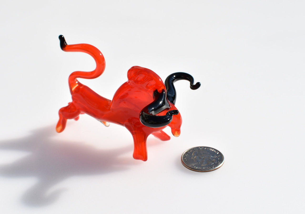 Handblown Glass Bull, Glass Animals, Blown Glass Animals, Bull Figurine, Bull Statue, Bull Sculpture, Red Glass Bull, Glass Sculpture