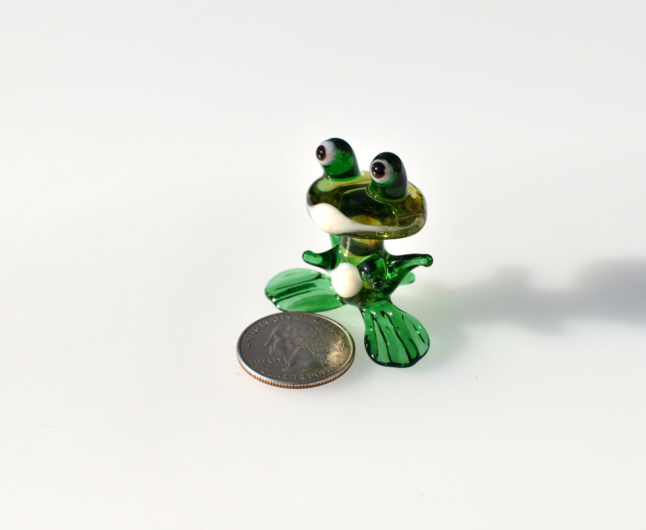 Handmade Green Glass Frog Figurine: Whimsical Sculpture, Art Glass Gift