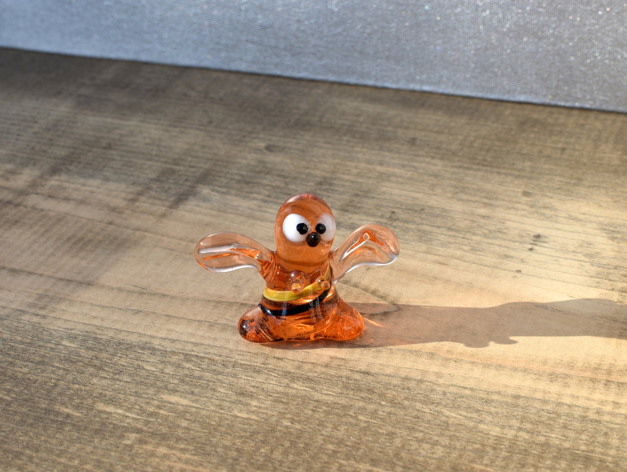 Handmade Glass Bee Figurine: Whimsical Art Glass Sculpture