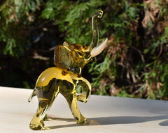 Amber Glass Elephant Figurine: Whimsical Handmade Sculpture