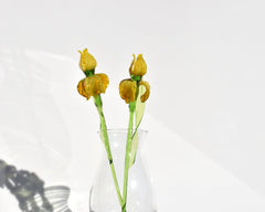 Yellow Glass Iris Flower Sculpture: Flame-Worked Art, Weatherproof Decor