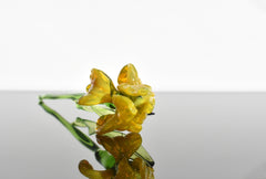Yellow Glass Iris Flower Sculpture: Flame-Worked Art, Weatherproof Decor