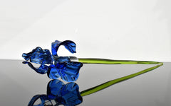 Handblown 15” Glass Iris Flower – Blown Glass Blue Iris Stem, Realistic Floral Art, Handmade Glass Home Decor & Unique Gift Idea