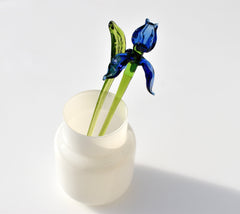 Blue Glass Flowers, Glass Iris, Glass Birth Month Flower, Blown Glass Flower Bouquet, Desk Decor For Women, Mothers Day Gifts, Easter Decor