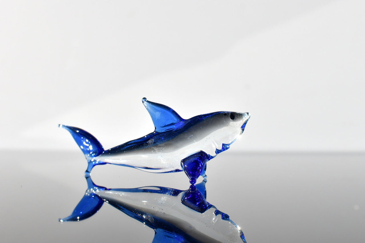 Lampwork Glass Shark Figurine, Collectible Art Sculpture