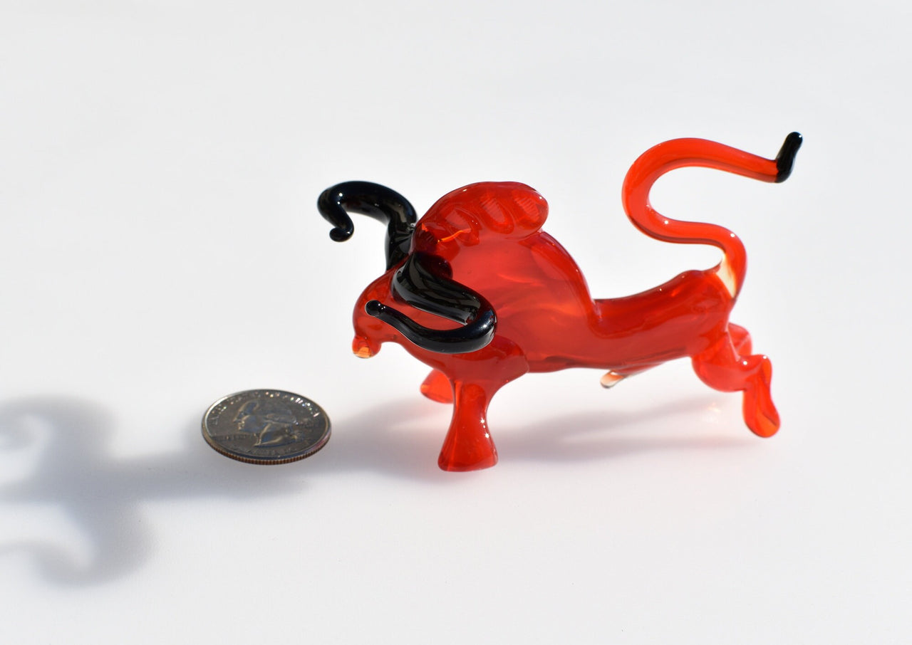 Handblown Glass Bull, Glass Animals, Blown Glass Animals, Bull Figurine, Bull Statue, Bull Sculpture, Red Glass Bull, Glass Sculpture