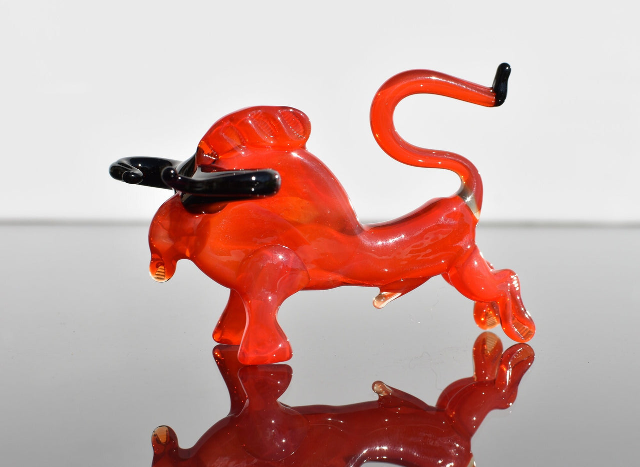 Handblown Glass Bull, Glass Animals, Blown Glass Animals, Bull Figurine, Bull Statue, Bull Sculpture, Red Glass Bull, Glass Sculpture
