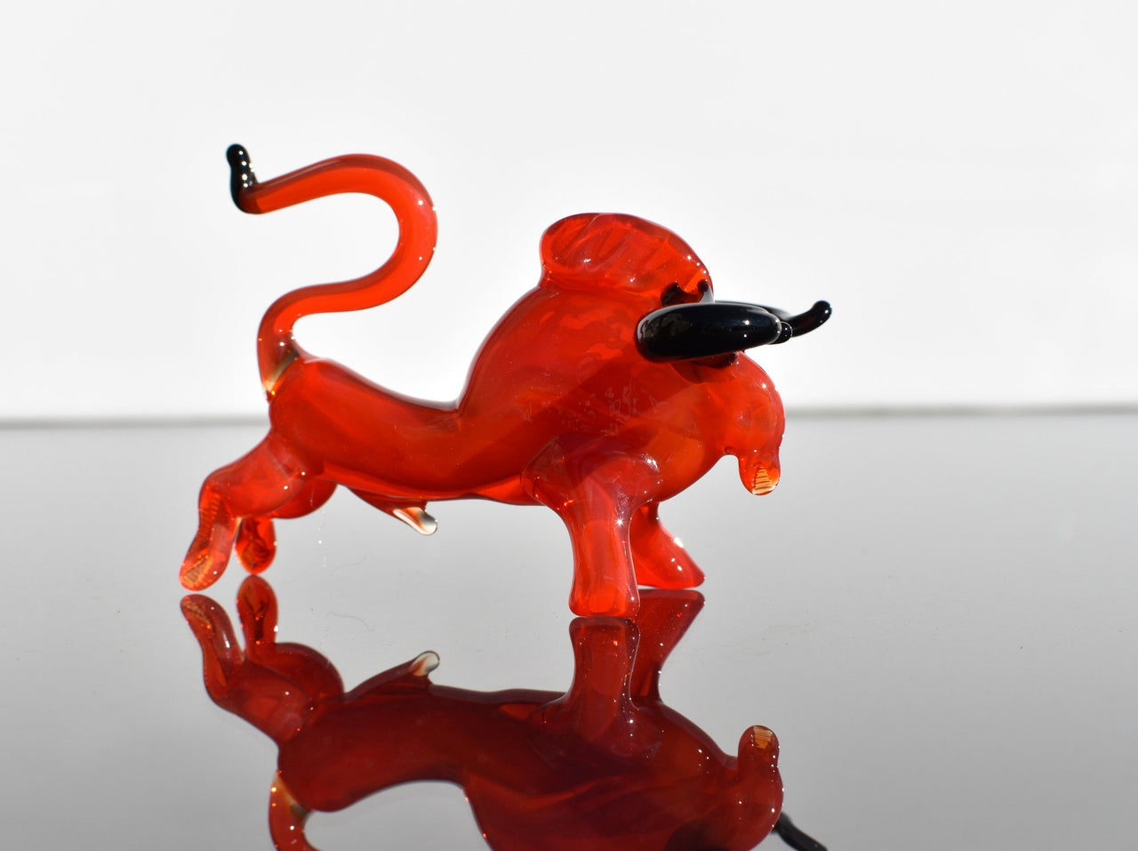 Handblown Glass Bull, Glass Animals, Blown Glass Animals, Bull Figurine, Bull Statue, Bull Sculpture, Red Glass Bull, Glass Sculpture