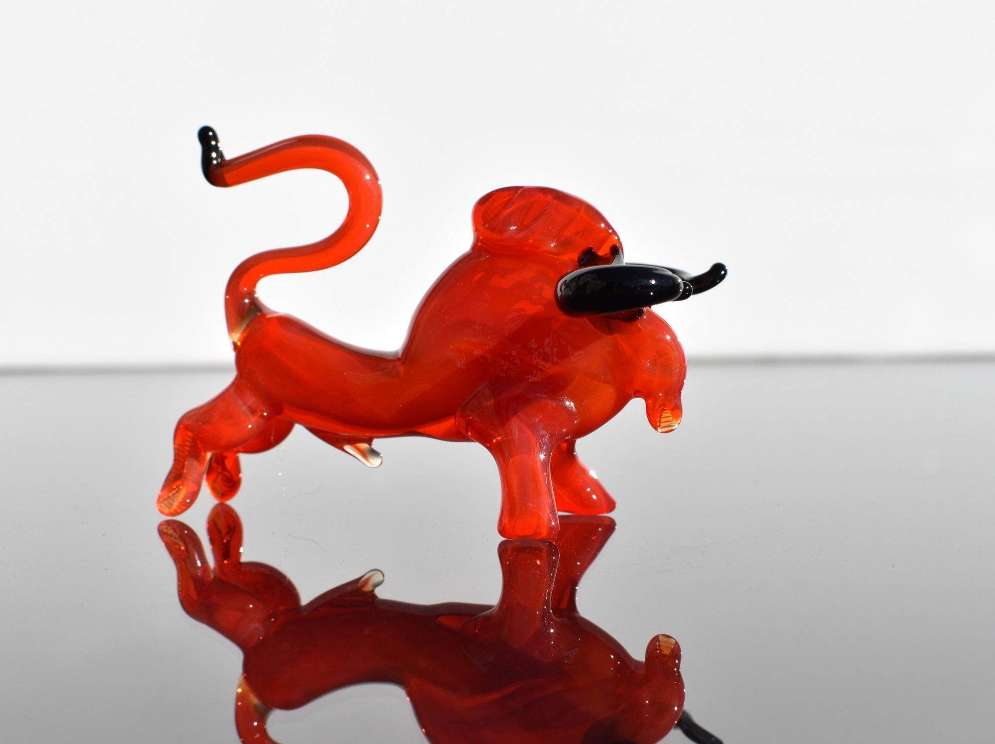 Handblown Glass Bull, Glass Animals, Blown Glass Animals, Bull Figurine, Bull Statue, Bull Sculpture, Red Glass Bull, Glass Sculpture