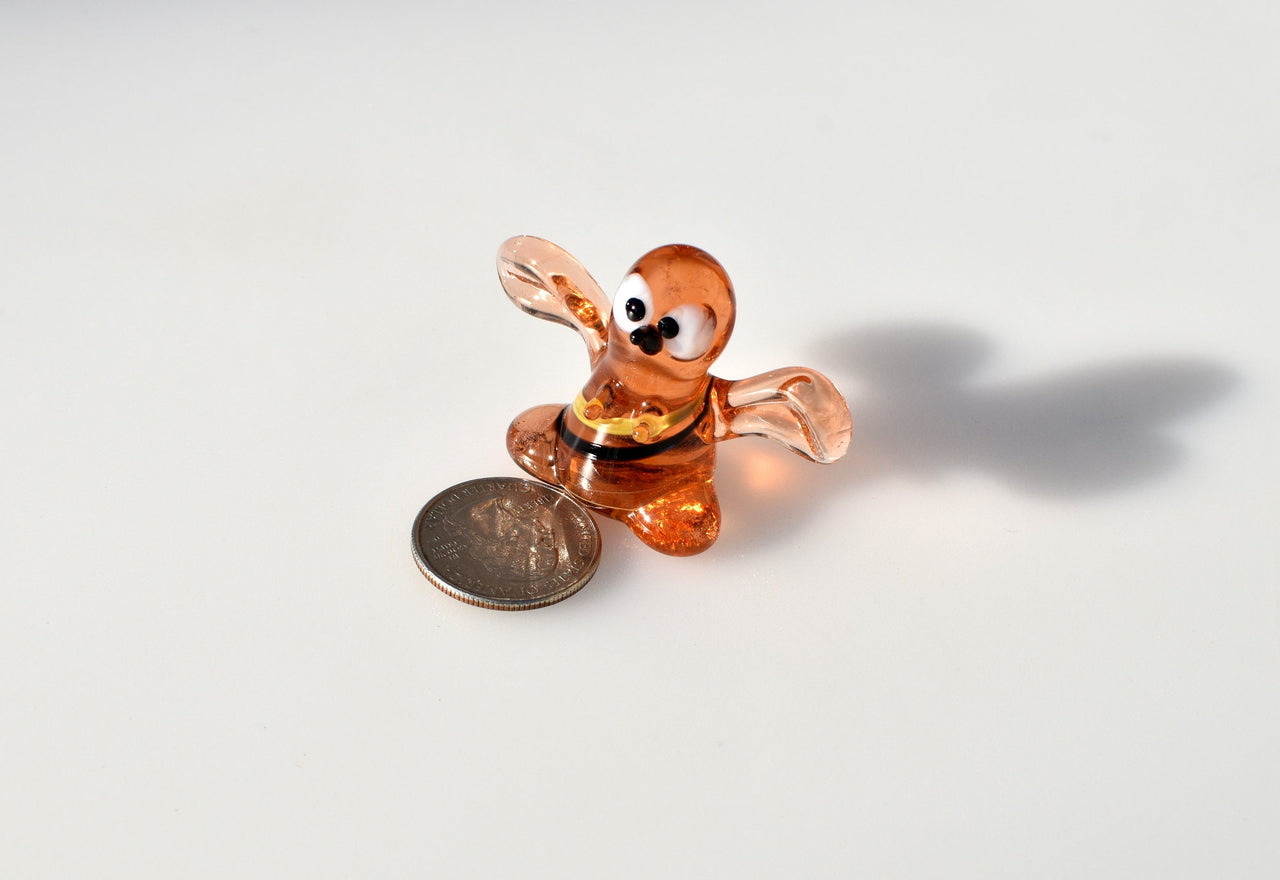 Handmade Glass Bee Figurine: Whimsical Art Glass Sculpture