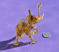 Amber Glass Elephant Figurine: Whimsical Handmade Sculpture