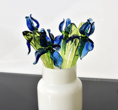 Blue Glass Flowers, Glass Iris, Glass Birth Month Flower, Blown Glass Flower Bouquet, Desk Decor For Women, Mothers Day Gifts, Easter Decor